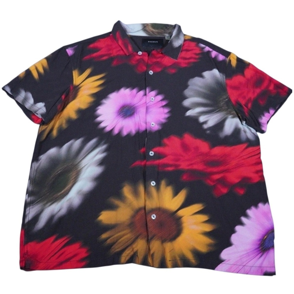 PacSun Mens Floral Button Up Shirt Large Black Multicolor Summer Festival‎